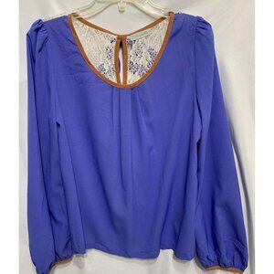 By Stella Purple Lace Bow Back Top Blouse Long Sleeve Large